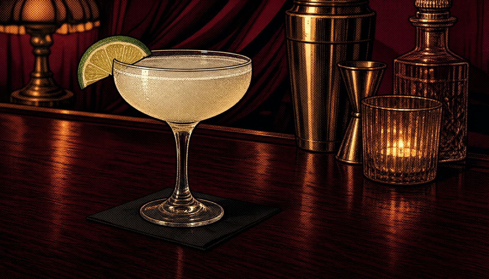 An illustration themed around National Daiquiri Day, rum and citrus imagery